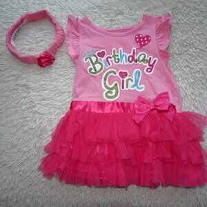 Girls Size 9-12 Months Birthday Girl Hot Pink Tutu Dress AND matching headband